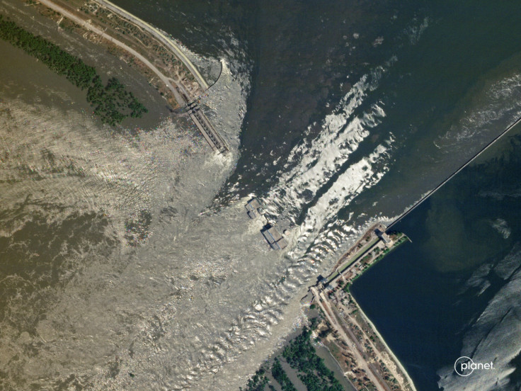A satellite image shows damaged Nova Kakhovka Dam in Kherson region