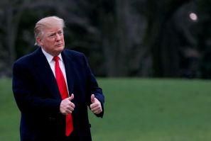 U.S. President Trump reacts returning to White House after Attorney General Barr reported to congress on report of Special Counsel Mueller in Washington