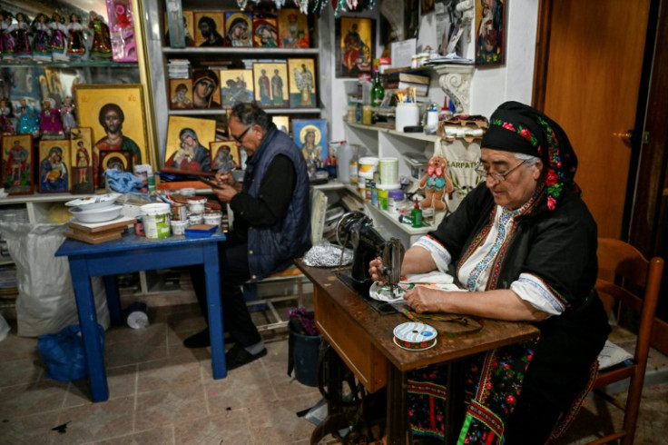 Who's boss? Rigopoula Pavlidis and her husband Giannis at work in the remote village of Olympos