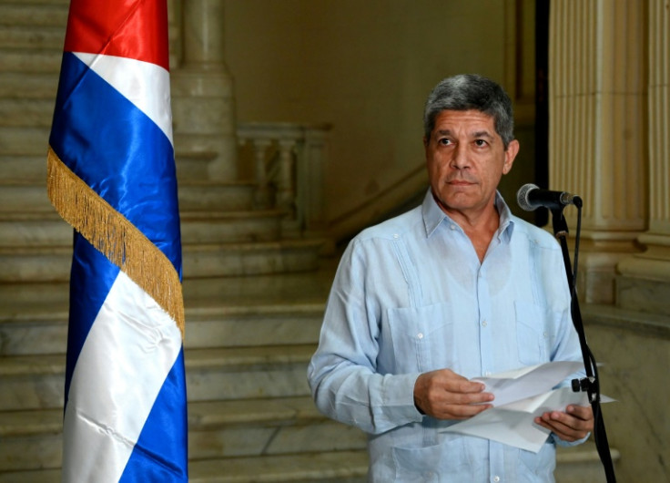 Cuban Deputy Foreign Minister Carlos Fernandez de Cossio speaks during a press conference to deny US press reports that Cuba has agreed to let China set up a spying base on the island