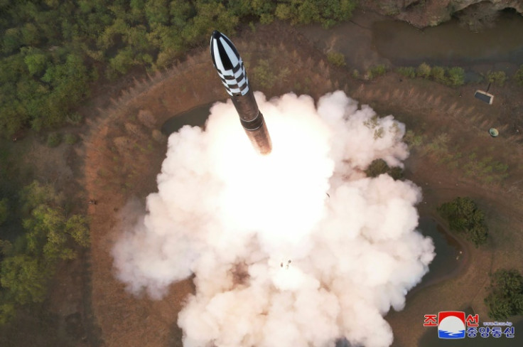 A picture released by North Korea's official Korean Central News Agency shows the test-fire of the new Hwasongpho-18 ICBM