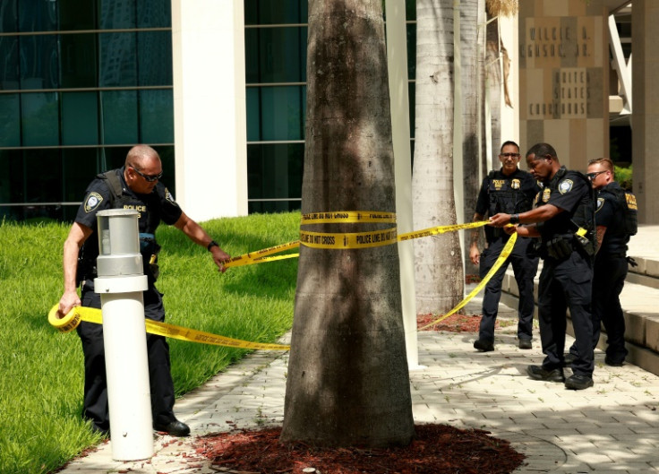 Outside the federal courthouse in Miami where former president Donald Trump is scheduled to appear to face charges