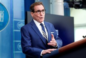 NSC Coordinator for Strategic Communications John Kirby answers questions during the daily press briefing at the White House in Washington
