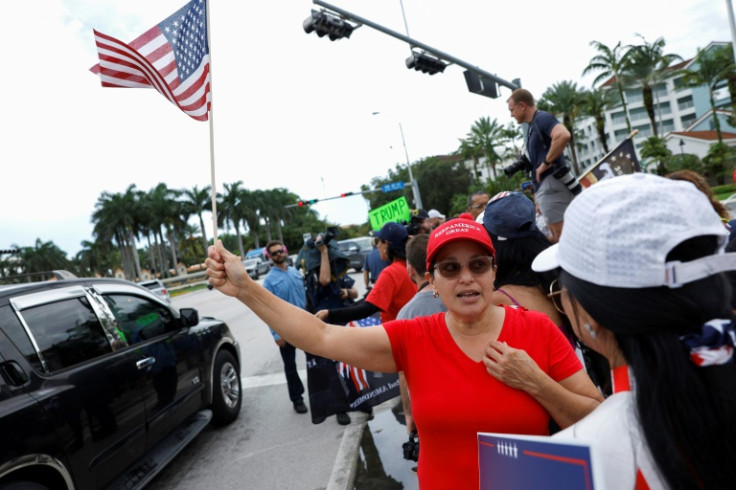 Donald Trump supporters gathered outside his golf resort in Doral, Florida ahead of his arraignment