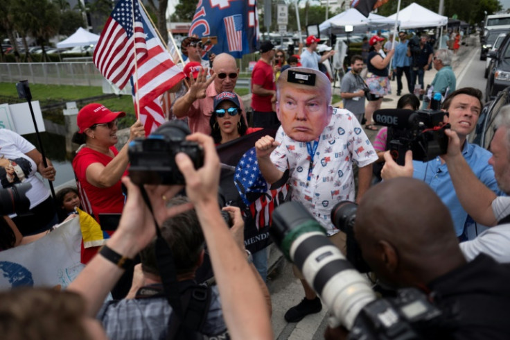 Donald Trump supporters gather outside the former president's golf resort in Doral, Florida, on June 12, 2023