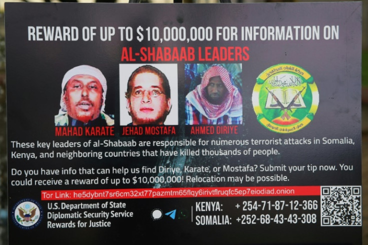 Poster of the most wanted Al-Shabaab leaders at the US Embassy in Nairobi, November 2022