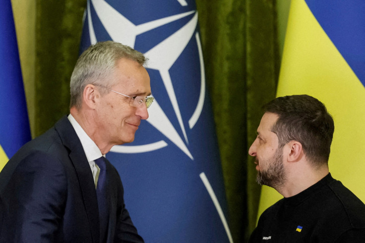 NATO Secretary-General Stoltenberg and Ukraine's President Zelenskiy on a joint news briefing in Kyiv