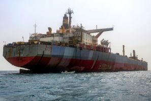 The FSO Safer oil tanker is pictured in the Red Sea off Yemen's contested western province of Hodeida during operations to remove more than a million barrels of oil