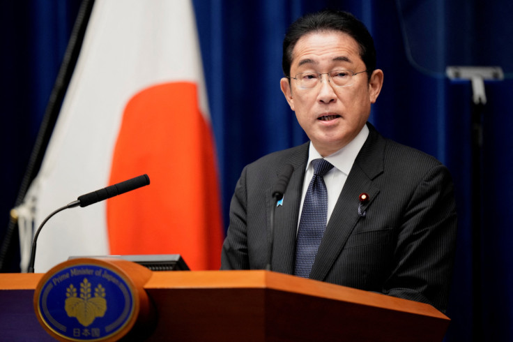 Japanese Prime Minister Fumio Kishida speaks during a news conference at the prime minister's office in Tokyo