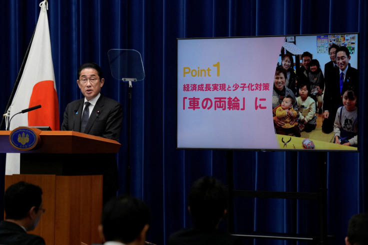 Japanese Prime Minister Fumio Kishida speaks about his key policies during a news conference at the prime minister's office in Tokyo