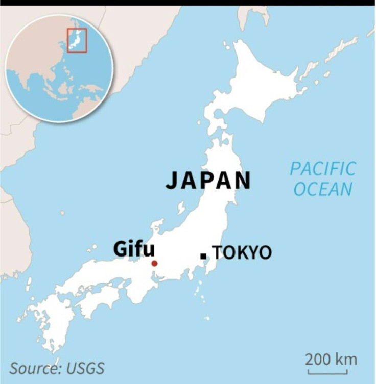 Map of Japan locating the city of Gifu where a recruit opened fire at a military training range killing two