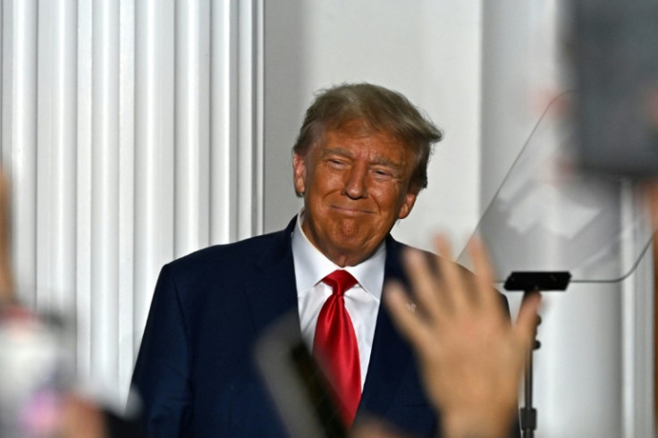 Former US president Donald Trump arrives to deliver remarks at Trump National Golf Club Bedminster in Bedminster, New Jersey, on June 13, 2023