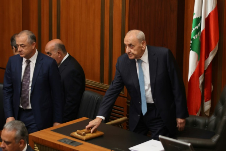 Lebanese parliament speaker Nabih Berri opens the 12th parliamentary session to elect a new president