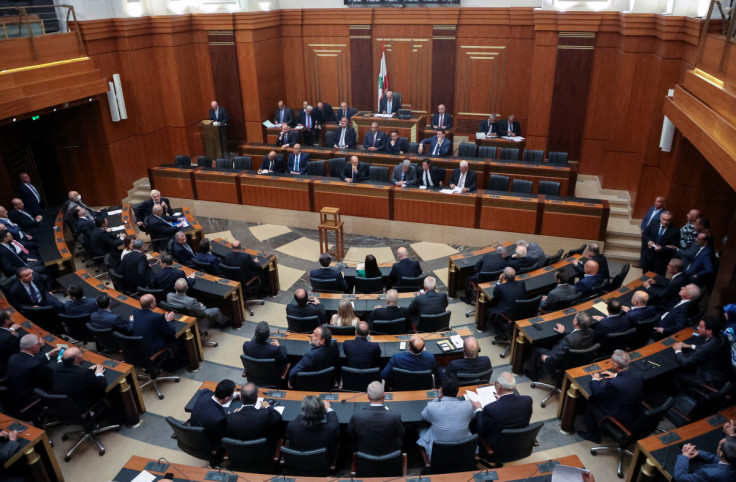 Lebanese Parliament Speaker Nabih Berri heads a parliament session in Beirut