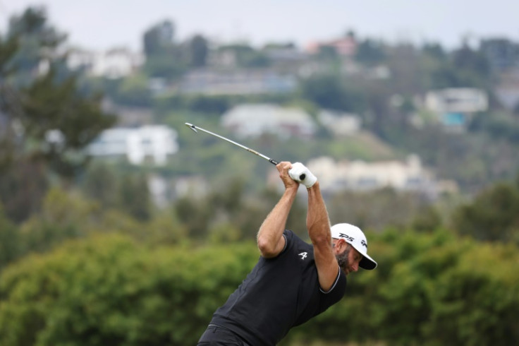 American Dustin Johnson plays the 13th hole during a practice round prior to the 123rd US Open at Los Angeles Country Club