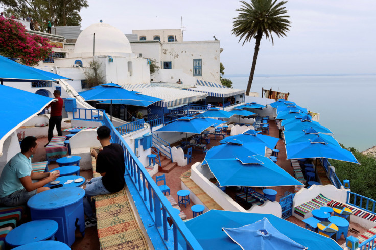 People sit in a cafe in Sidi Bou Said