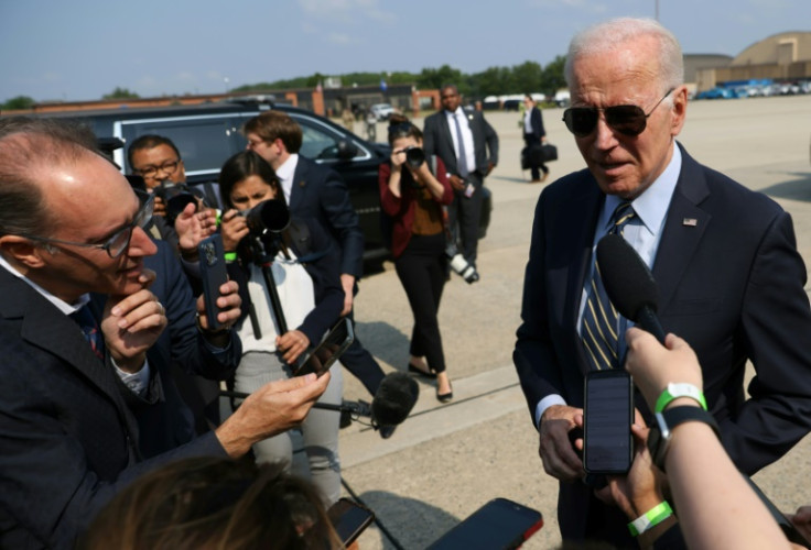 US President Joe Biden speaks to the media at Joint Base Andrews in Maryland on June 17, 2023