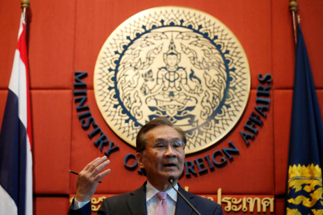 Thailand's Foreign Minister Don Pramudwinai gestures during a press conference in Bangkok