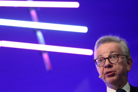 Michael Gove, Britain’s Secretary of State for Levelling Up, Housing and Communities during his speech in Manchester