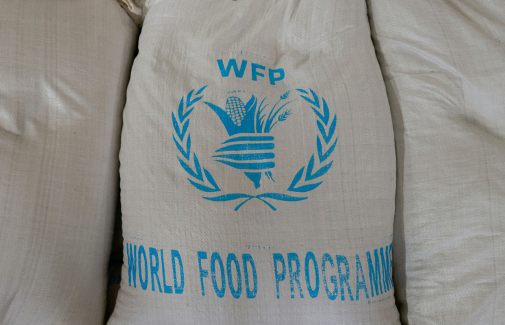 A pile of grain bags with relief that was sent from Ukraine is seen at the WFP warehouse in Adama town