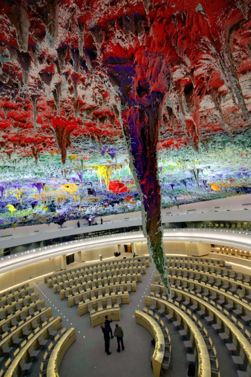 Room XX at the UN Palais des Nations in Geneva, which hosts the Human Rights Council, features a ceiling created by contemporary Spanish artist Miquel Barcelo