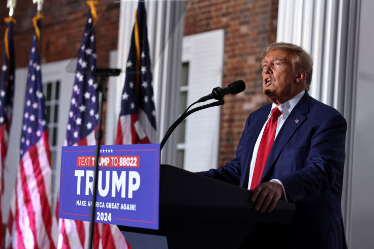 Former U.S. President Donald Trump delivers remarks during an event following his arraignment on classified document charges, in Bedminster