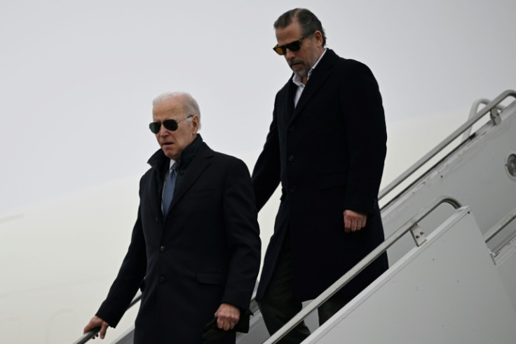 US President Joe Biden with his son, Hunter, in Syracuse, New York, in February 2023
