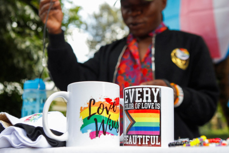 A trader displays merchandise for sale during the Badilika festival to celebrate the LGBT rights Nairobi
