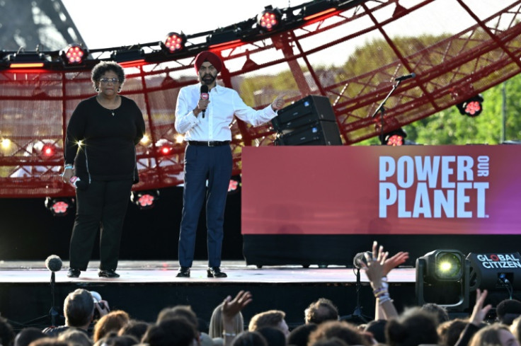 President of the World Bank Group Ajay Banga with Mottley during the Global Citizen concert in Paris