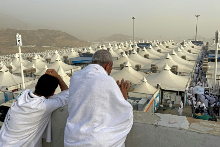 Pilgrims recite prayers at the tented city of Mina on the way to Mount Arafat, the high point of the annual hajj at holy sites in Saudi Arabia