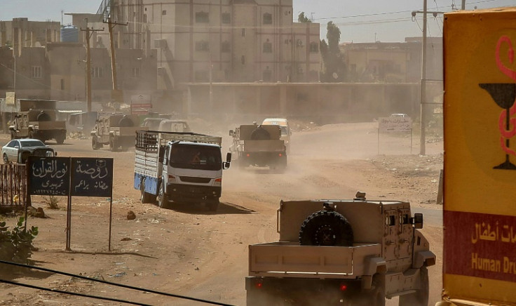 Sudanese army armoured vehicles on the move in Khartoum