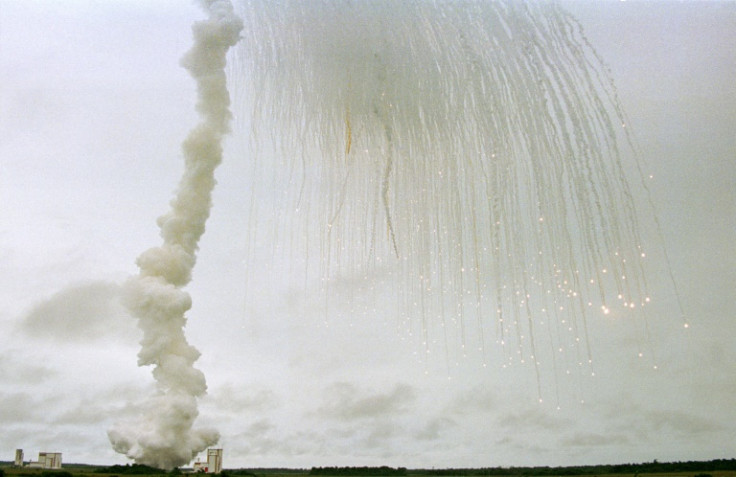 The explosion of the first Ariane 5 launch in 1996