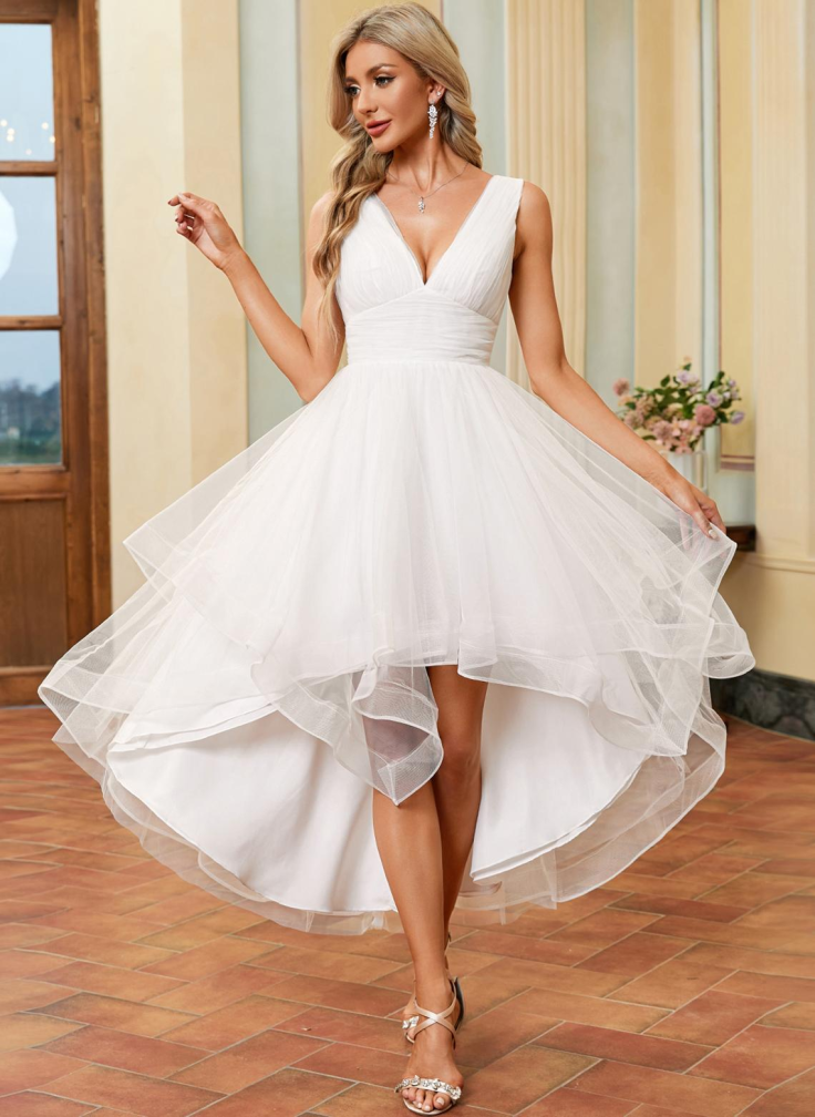 A-line V-Neck Floor-Length Chiffon Lace Wedding Dress 