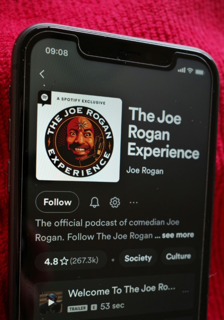 The Spotify page for "The Joe Rogan Experience" podcast displayed on a smart phone in Washington, DC on February 7, 2022