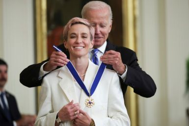 US President Joe Biden presents the Presidential Medal of Freedom to Megan Rapinoe in July 2022