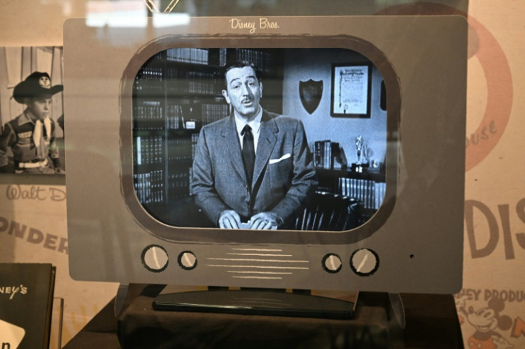 Walt Disney is seen on a mock up of a television during a media tour of the Walt Disney Archives in Burbank, California