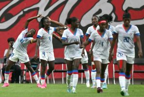Haiti celebrate scoring against South Korea in a recent friendly