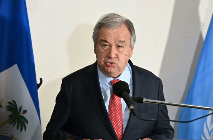 UN Secretary-General Antonio Guterres speaks during a press conference in Port-au-Prince on July 1, 2023