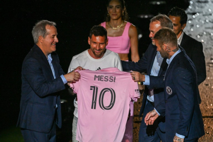 America's No. 10: Argentine soccer star Lionel Messi is presented by Inter Miami owners David Beckham, Jose R. Mas and Jorge Mas as the Major League Soccer club's new star