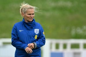 England's Dutch head coach Sarina Wiegman takes a team training session