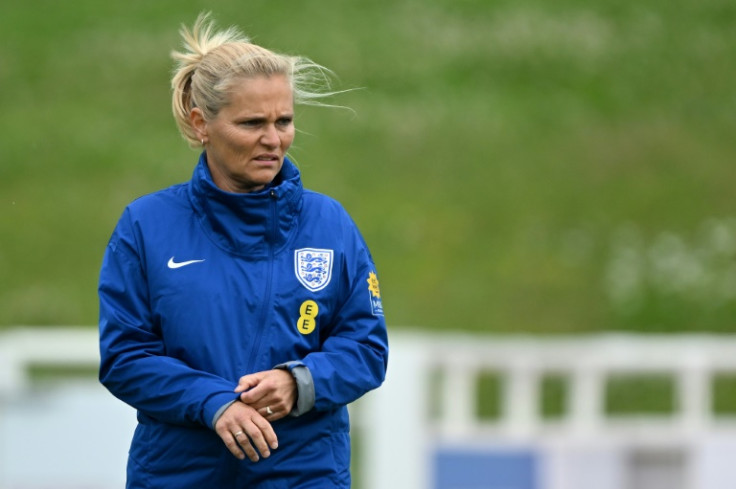 England's Dutch head coach Sarina Wiegman takes a team training session