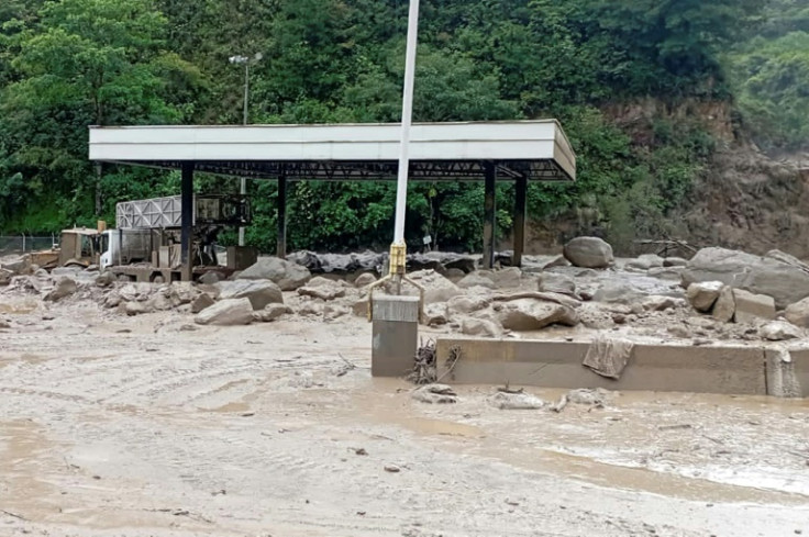 A toll station is seen on the Bogota-Villavicencio highway after a landslide in Colombia