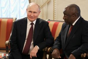 Putin and Ramaphosa in St. Petersburg last month during a peace mission by African presidents
