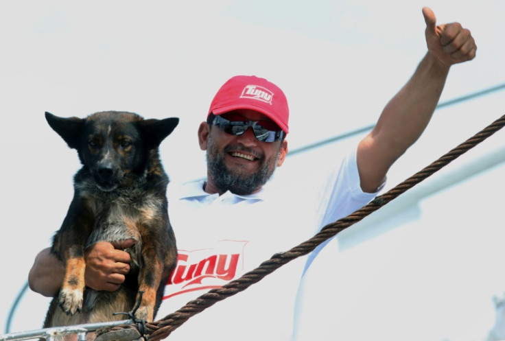 Dog Bella was picked up along with Australian sailor Timothy Shaddock after a two-month ordeal at sea