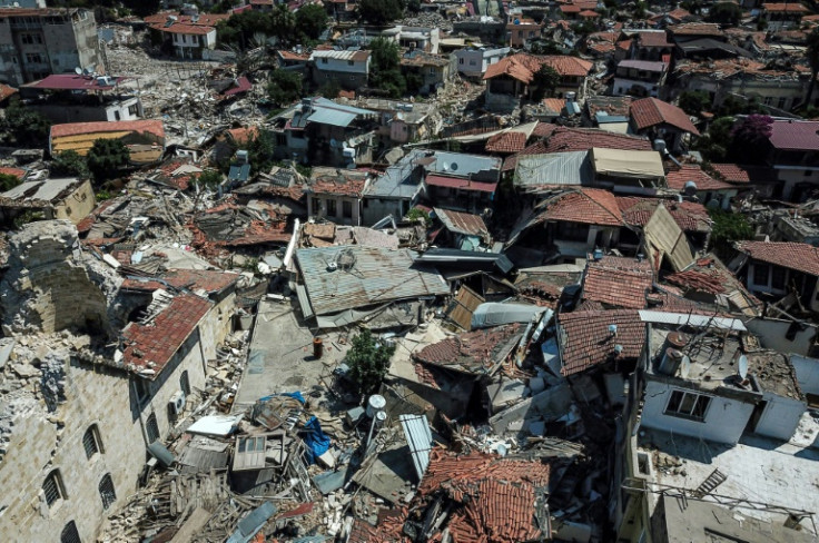 An aerial view of damaged buildings in old Antakya