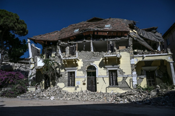 A damaged historical hotel in Antakya, Turkey
