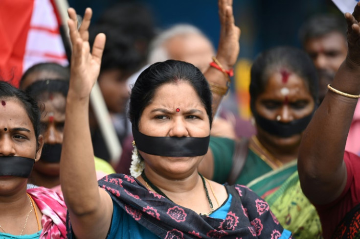 Demonstrators protesting against sexual violence against women gather in Chennai after a video emerged of two women from a tribal minority being abused in India's northeastern state of Manipur