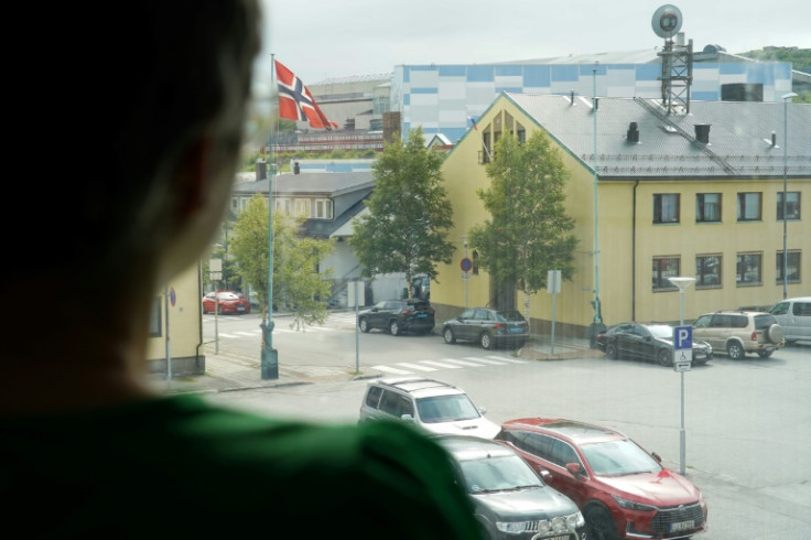 Kirkenes Mayor Lena Norum Bergeng looks at the Russian consulate across the street from her office