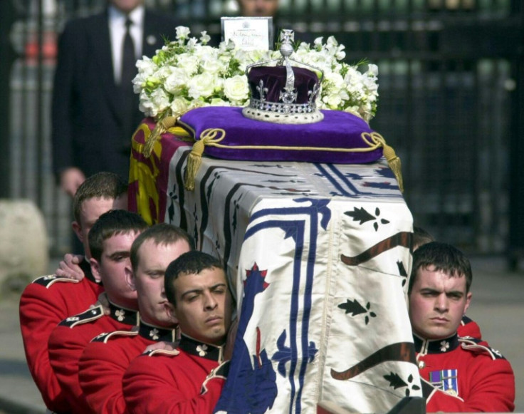 The Koh-i-Noor seen on the Queen Mother's Crown during the 2002 funeral of the Queen mother