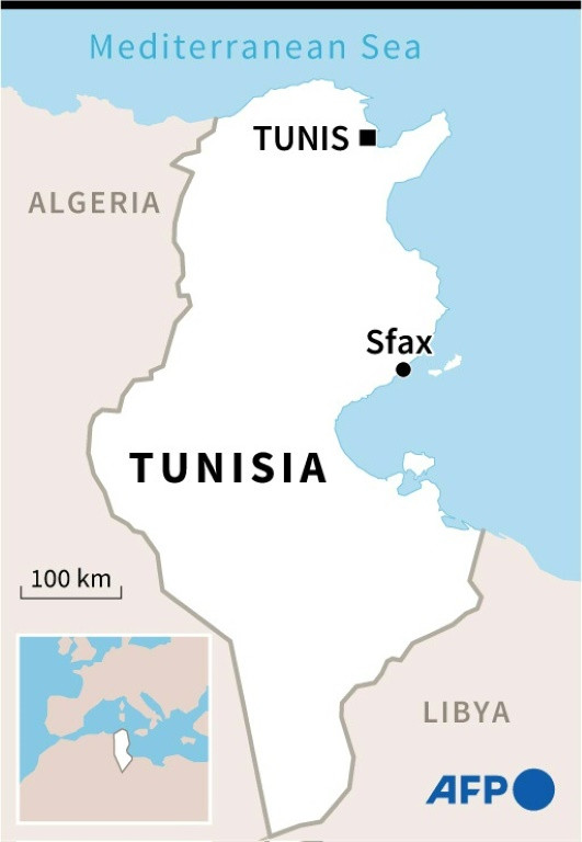 Map of Tunisia locating the city Sfax